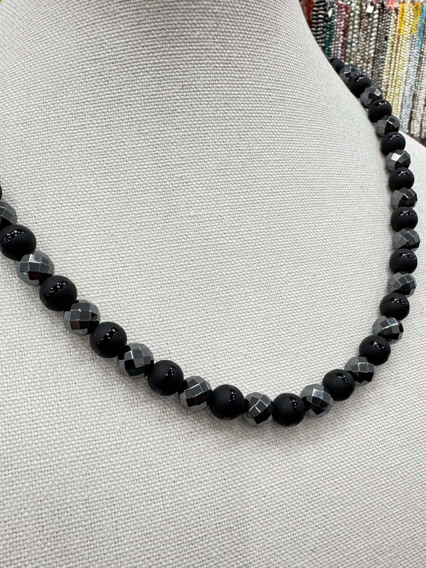 23 Inch Hematite and Tuxedo Onyx Necklace