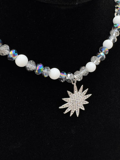 14 Inch White Jade/ Crystal Necklace