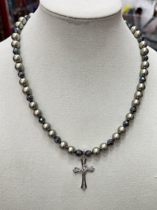 22 inch Mother of Pearl and Hematite Necklace