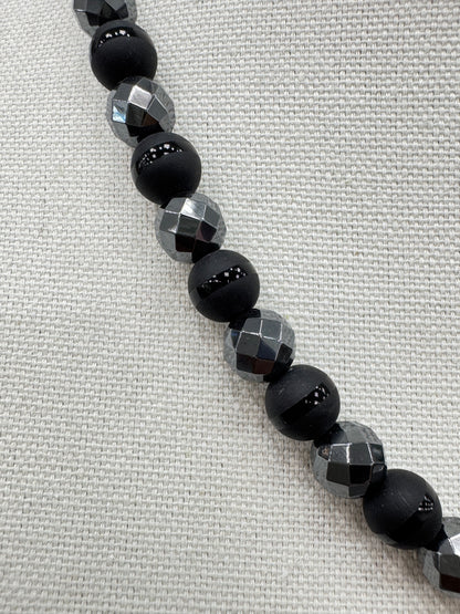 23 Inch Hematite and Tuxedo Onyx Necklace