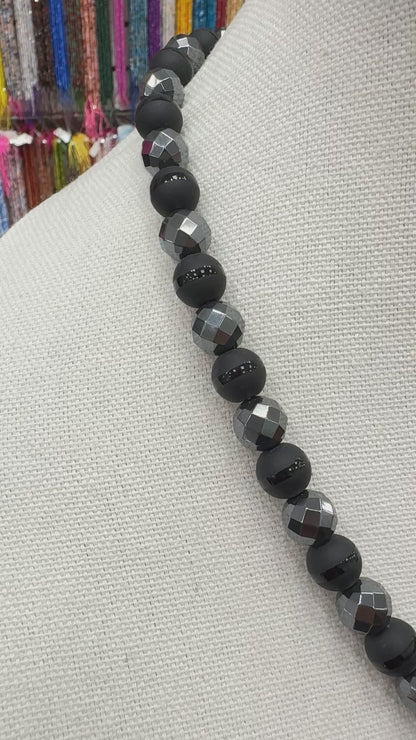 23 Inch Hematite and Tuxedo Onyx Necklace