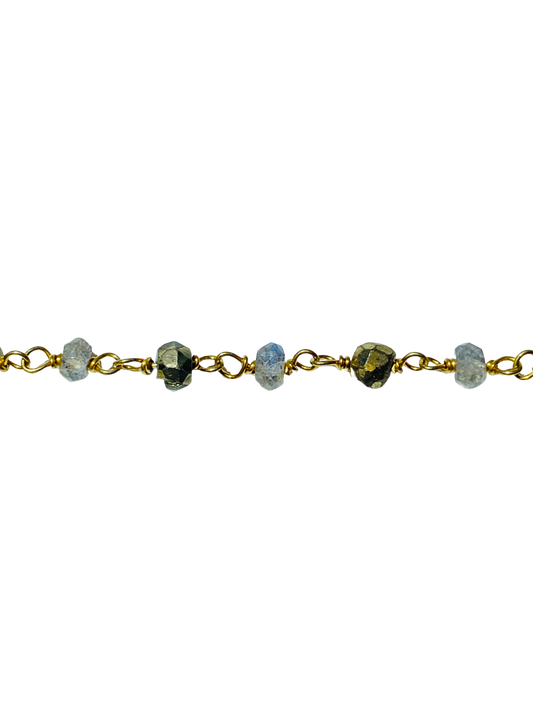 “Labradorite/Pyrite Roundel” 925 Sterling Silver Chain - Vermeil