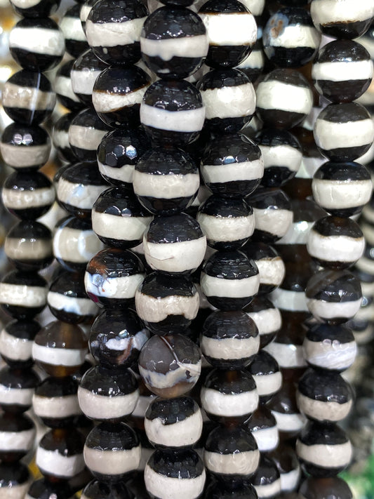Black/White Striped Tibetan Bead (Faceted)