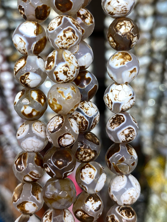 White/Brown Spotted Tibetan Bead (Faceted)